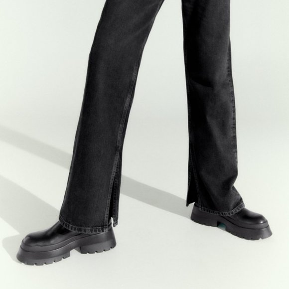 BRAND NEW ZARA Split Wide Leg TRF Black Jeans - Picture 4 of 4